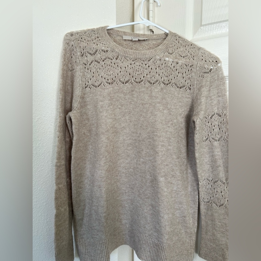 LOFT Beige Sweater with Lace Detail